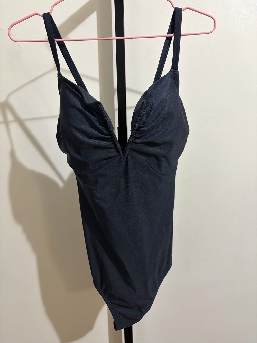 Sleek charcoal gray  V-Neck One-Piece Swimsuit